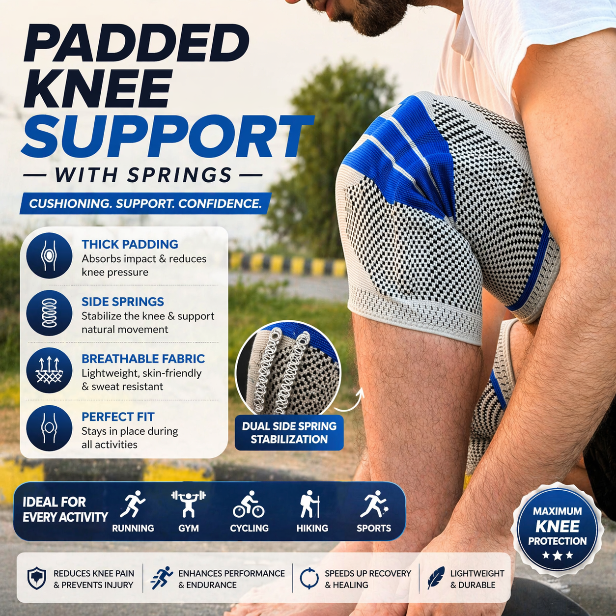 Knee Support Padded Patela with Springs